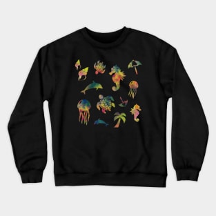 Summer sea life stickers pack colorful jellyfish dolphin sea turtle sea horse sea life pattern Crewneck Sweatshirt